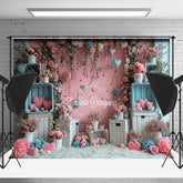 Lofaris Pink Wall Flowers Love Hearts Valentine Backdrop